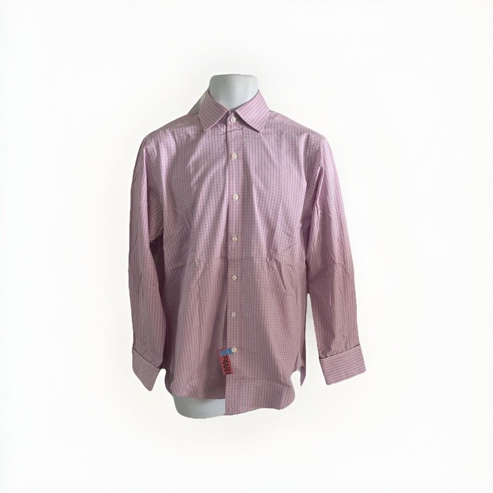 T.M. Lewin Mens Lewin 100 Cotton Pink Multi Plaid Check Dress Shirt 15 33